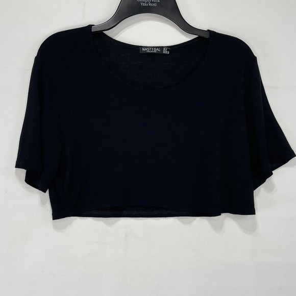 Nasty Gal Collection Women Sz 8 M Cropped T Shirt Black Crew Neck - Picture 4 of 16